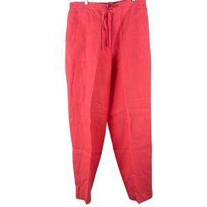 Liz Claiborne LizSport 100% LINEN High Rise Wide Leg Pants Coral Pink 12